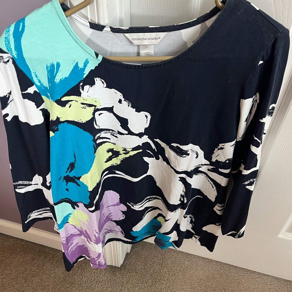 Christopher & Banks Women's Floral Blouse - Black, Blue, Green, Purple